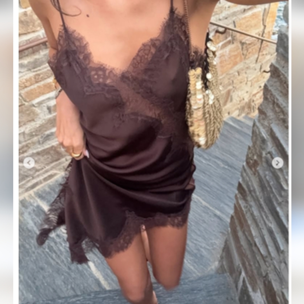 ZARA ASYMMETRIC LACE DRESS Brown Chocolate - Picture 13 of 16